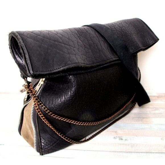 AMPERSAND AS APOSTROPHE BLACK BUFFALO GENUINE LEATHER TOTE SHOULDER BAG HANDBAG - Picture 5 of 10
